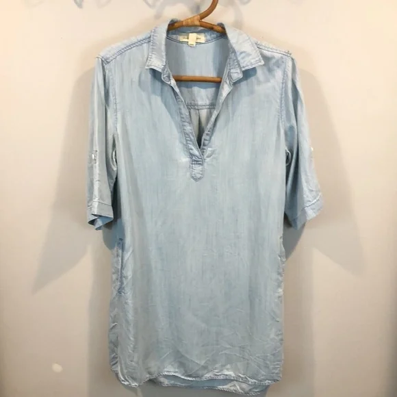Anthropologie Cloth & Stone Light Wash Chambray Striped Tunic Dress Size M - Picture 6 of 8